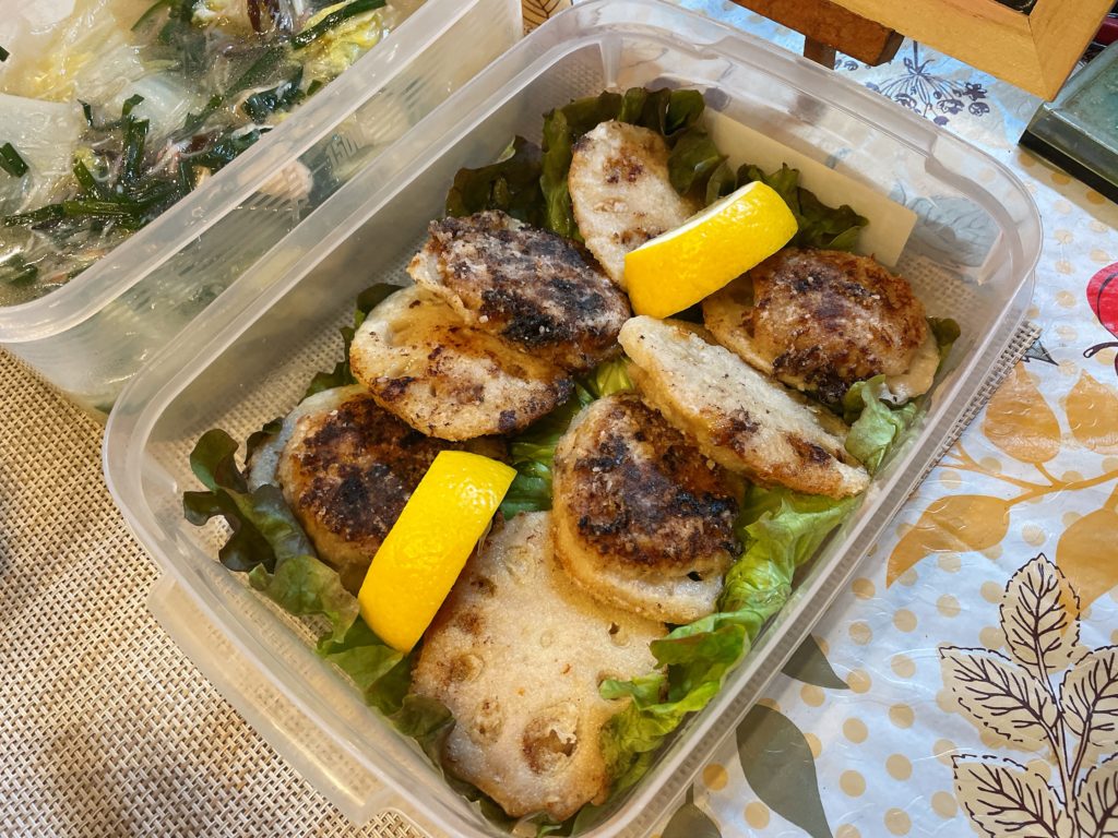 料理教室マンツーマン蓮根ミンチ焼き