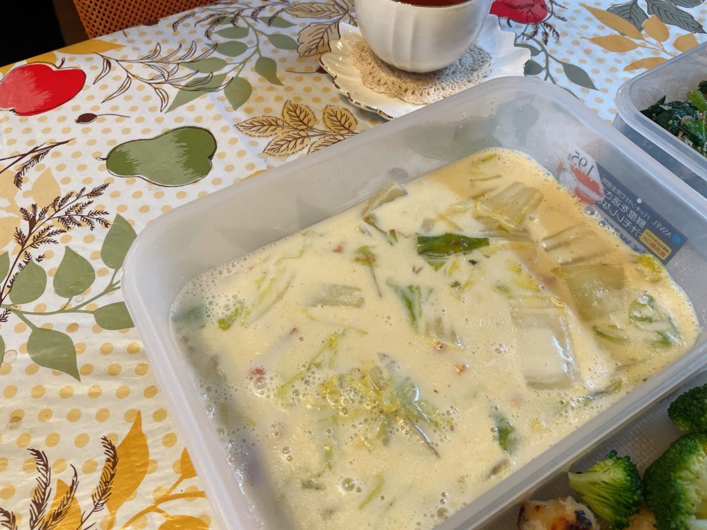 料理教室マンツーマンベーコン豆乳スープ