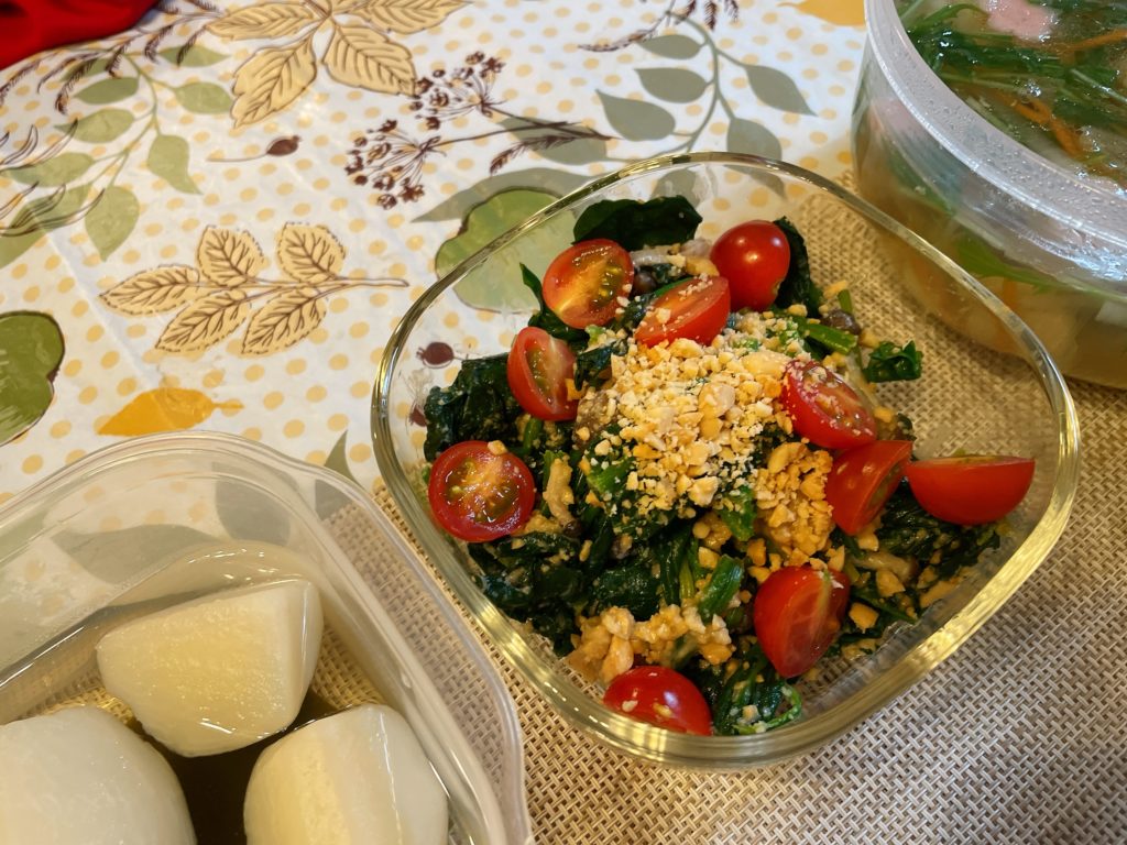 料理教室マンツーマンほうれん草ピーナツ和え