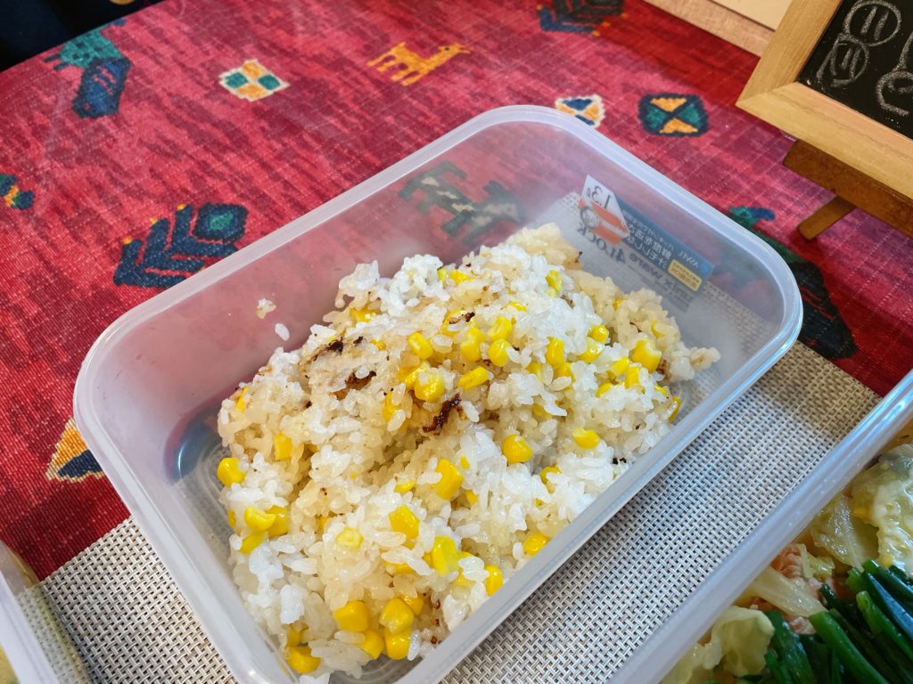 料理教室マンツーマントウモロコシご飯