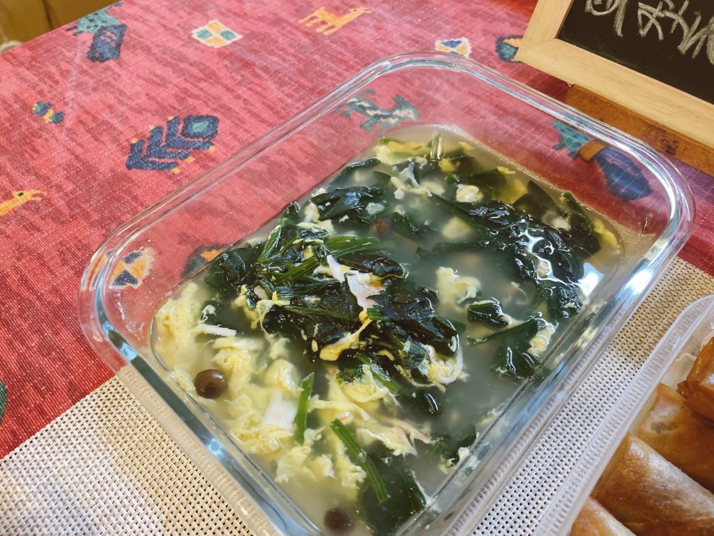 料理教室マンツーマンほうれん草卵スープ