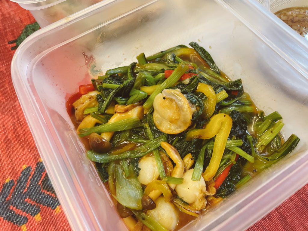 料理教室マンツーマンホタテ小松菜