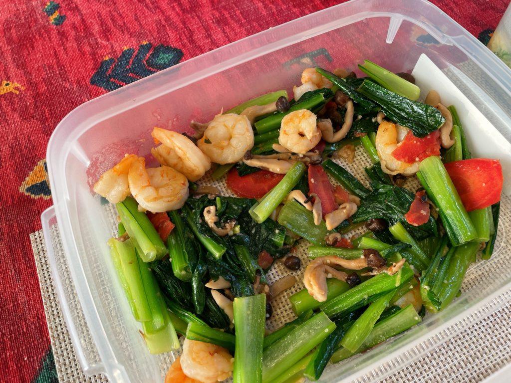 料理教室マンツーマン小松菜海老にんにく炒め