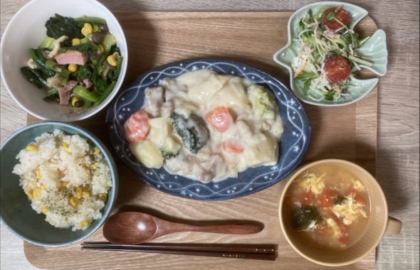 料理教室マンツーマンクリームシチューセット盛り付け