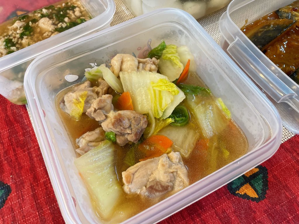 料理教室マンツーマン白菜鶏肉煮物