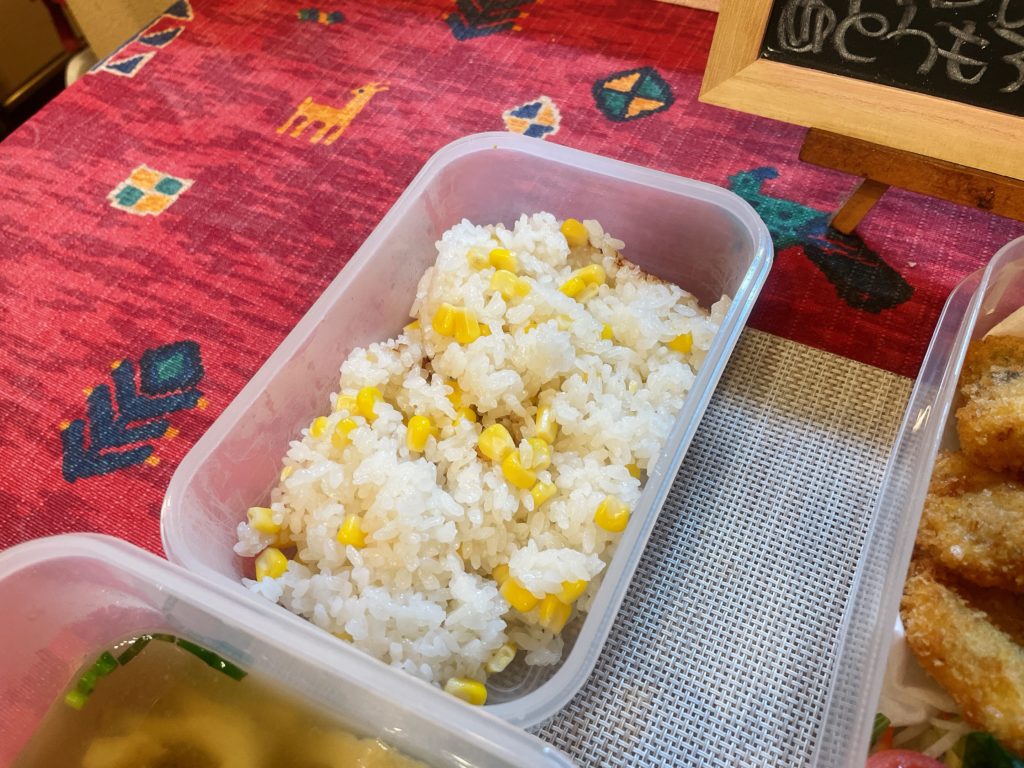 料理教室マンツーマントウモロコシご飯