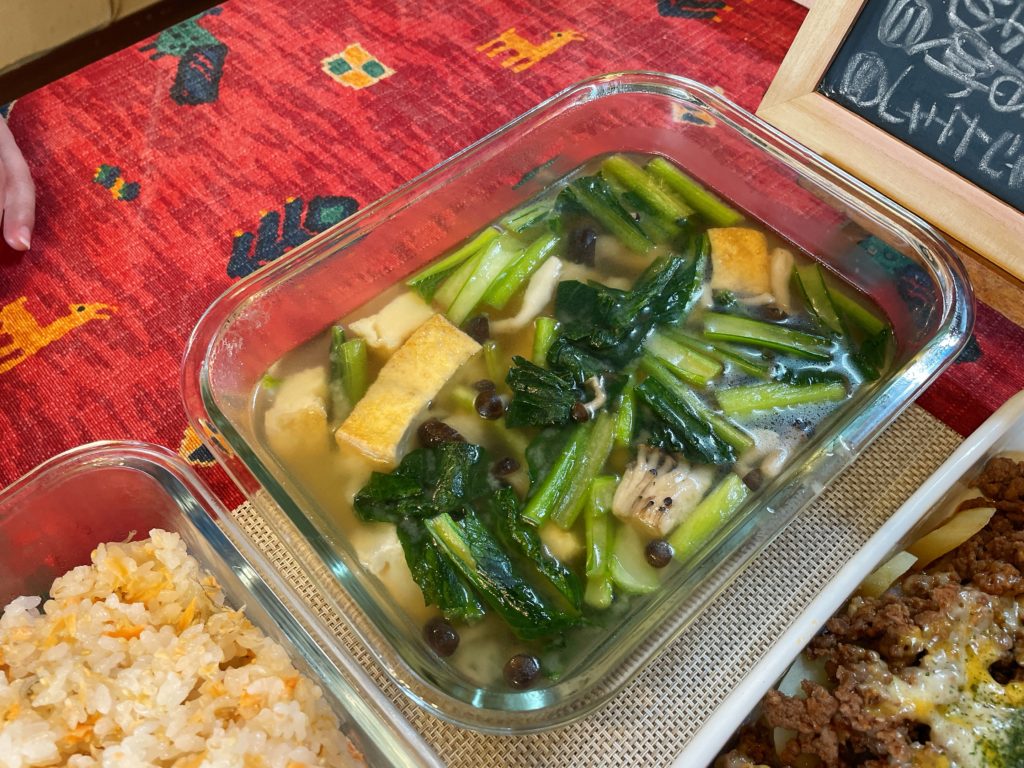 料理教室マンツーマン厚揚げ小松菜味噌汁