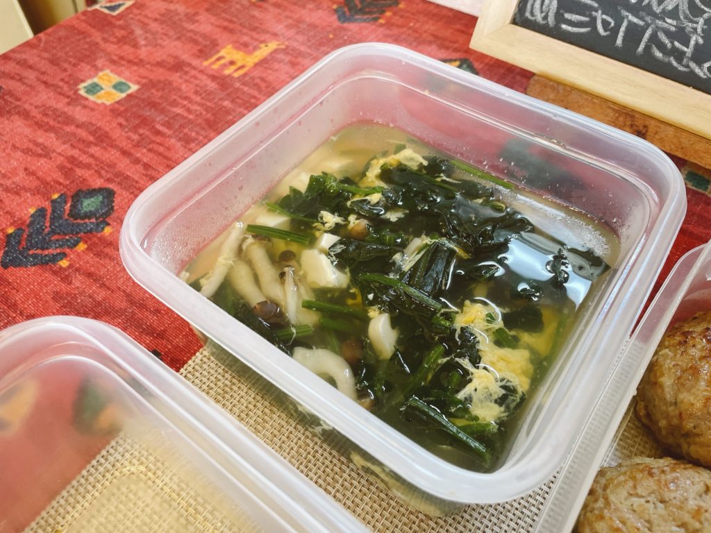 料理教室マンツーマンほうれん草かきたま汁