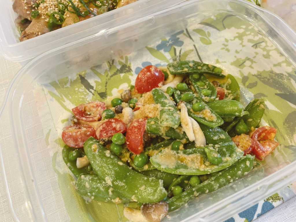 料理教室マンツーマンエンドウ胡麻和え