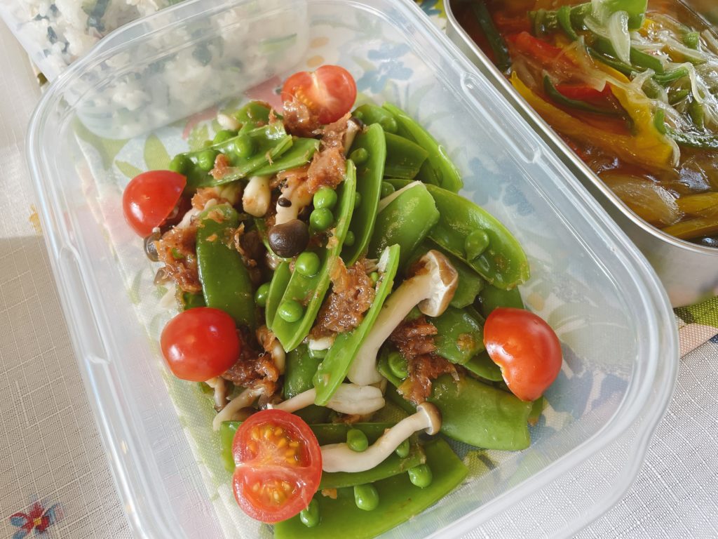 料理教室マンツーマンスナップエンドウ梅和え