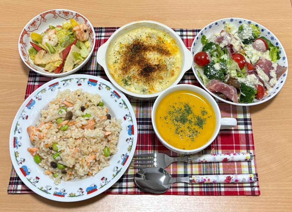 料理教室マンツーマン新玉グラタンセット盛り付け