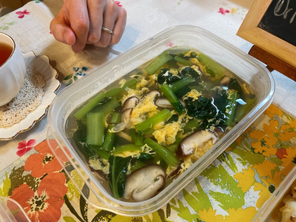 料理教室マンツーマン小松菜卵スープ