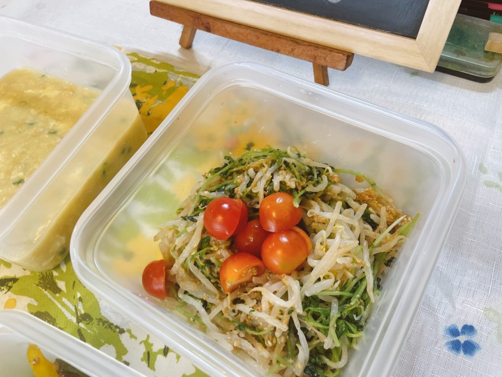 料理教室マンツーマンもやし豆苗胡麻和え