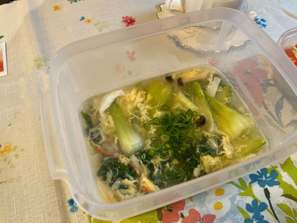 料理教室マンツーマン青梗菜カニカマ卵スープ