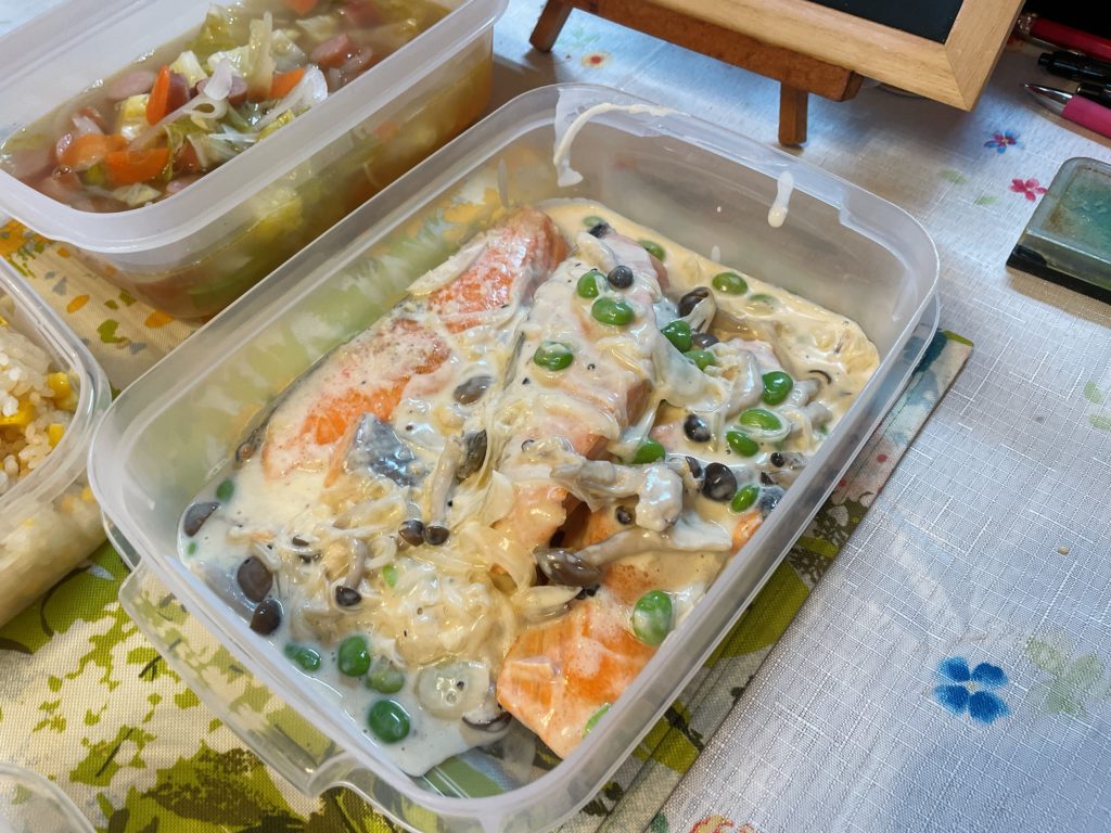 料理教室マンツーマン鮭クリーム煮