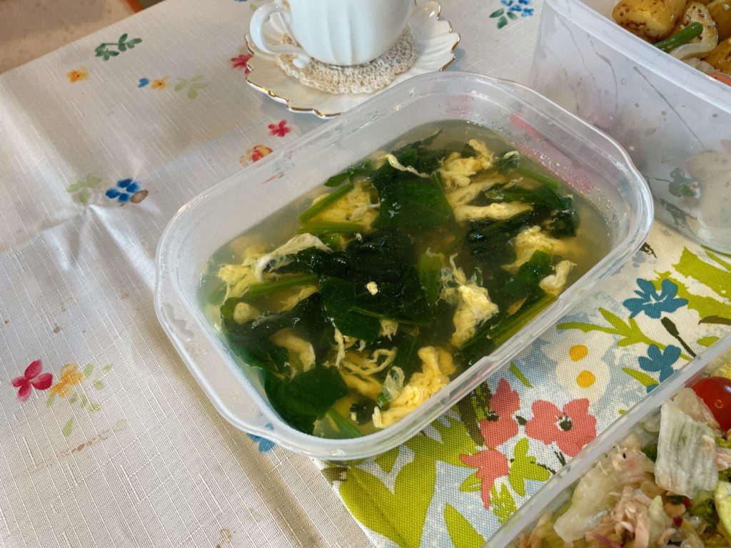 料理教室マンツーマンほうれん草かきたま汁