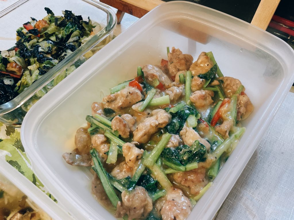 料理教室マンツーマン豚小松菜味噌炒め