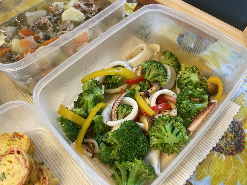 料理教室マンツーマンイカブロッコリー