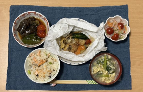 料理教室マンツーマンチキンシート包み蒸しセット盛りつけ