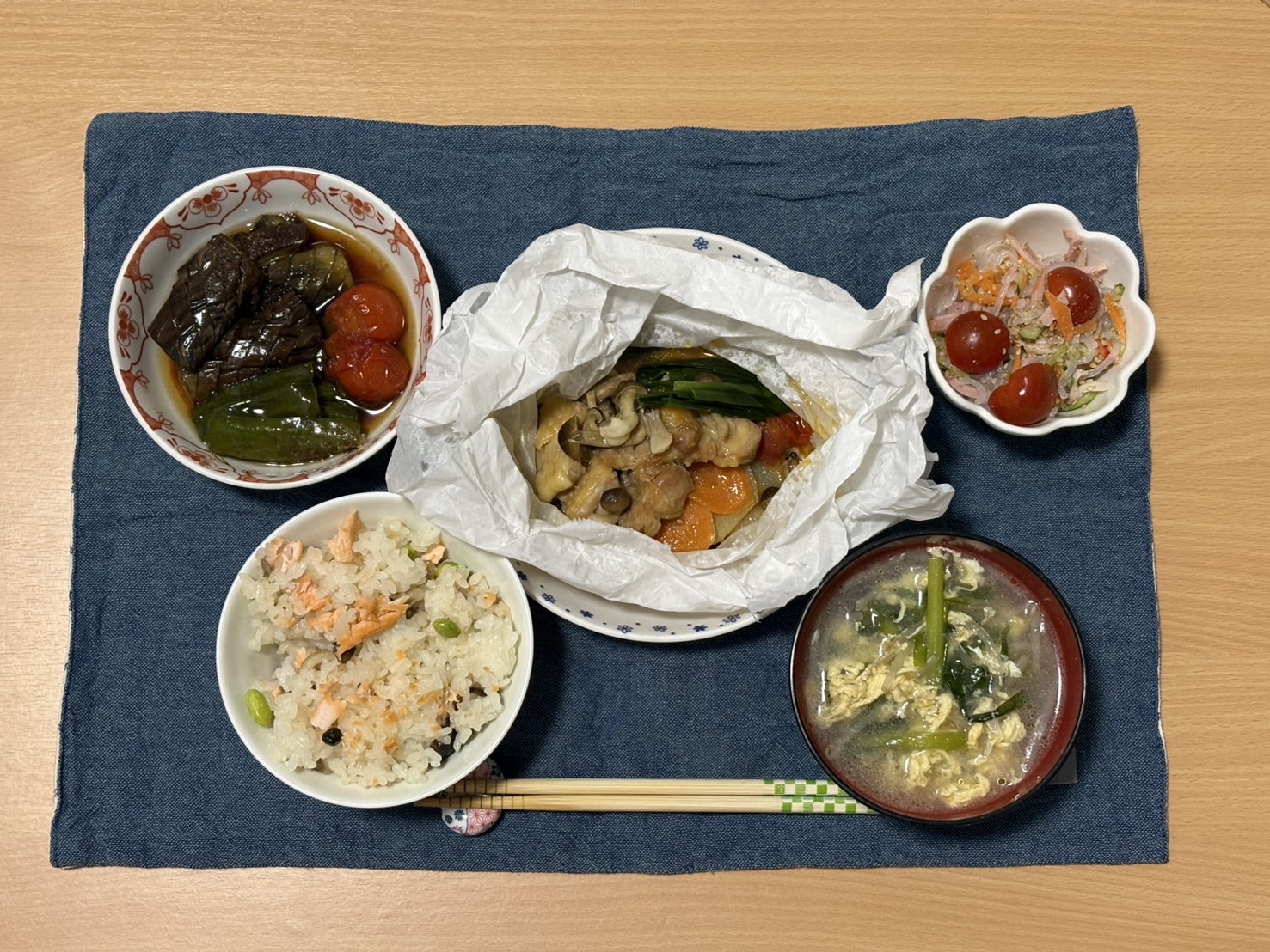 料理教室マンツーマンチキンシート包み蒸しセット盛りつけ