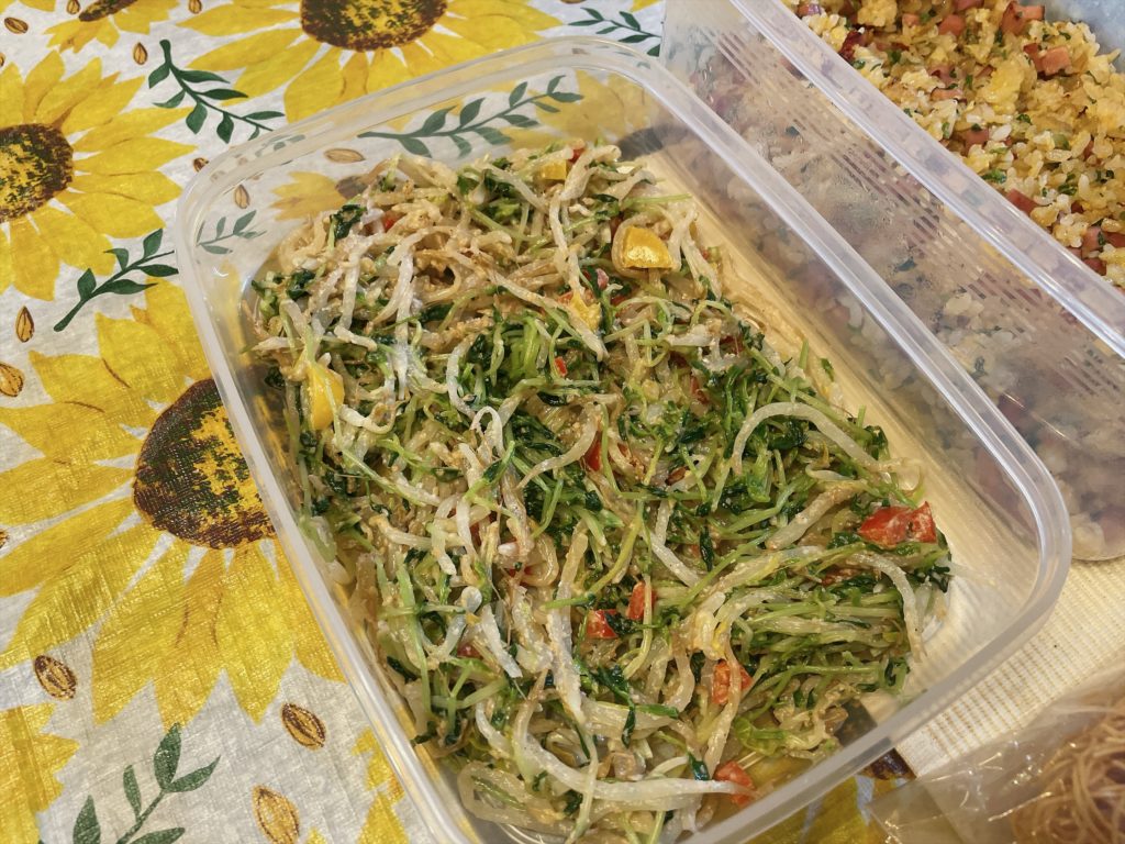 料理教室マンツーマン豆苗もやし胡麻和え