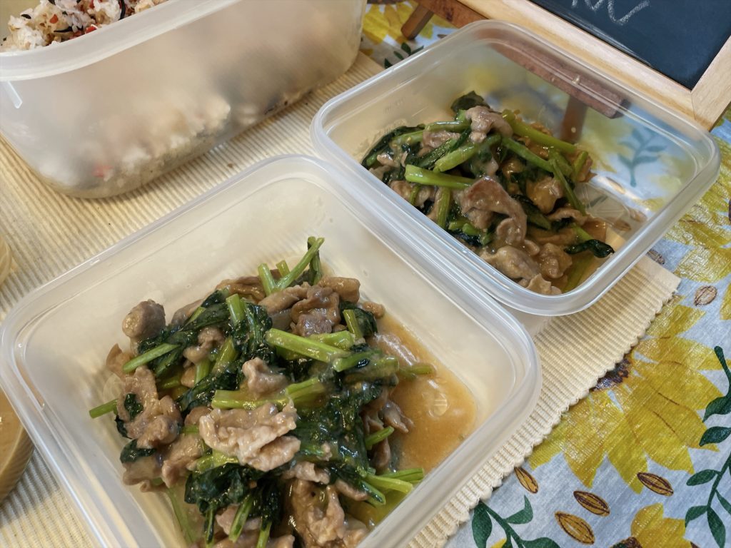 料理教室マンツーマン豚小松菜味噌炒め