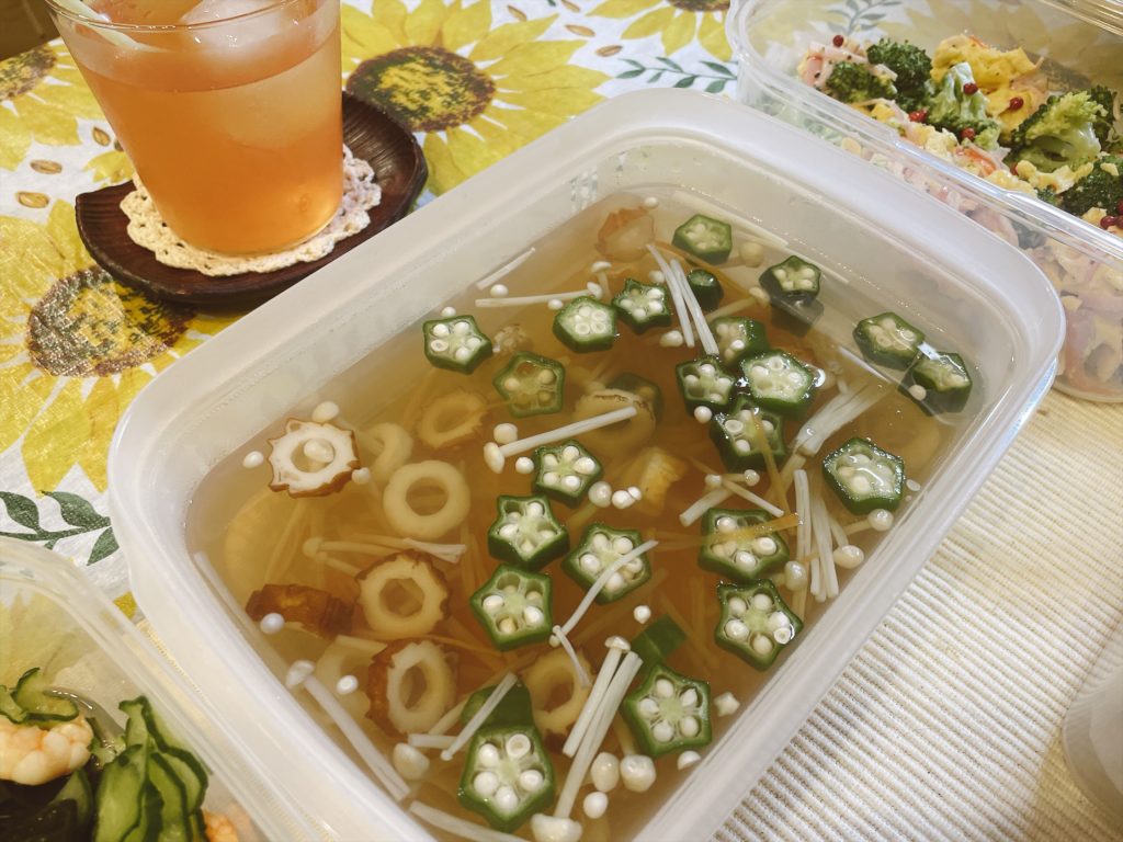 料理教室マンツーマンちくわオクラ吸い物