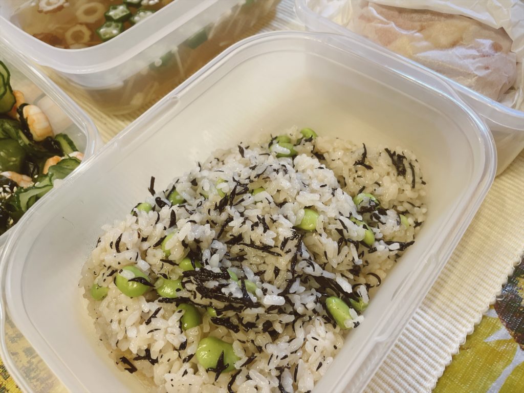 料理教室マンツーマンひじき枝豆ごはん