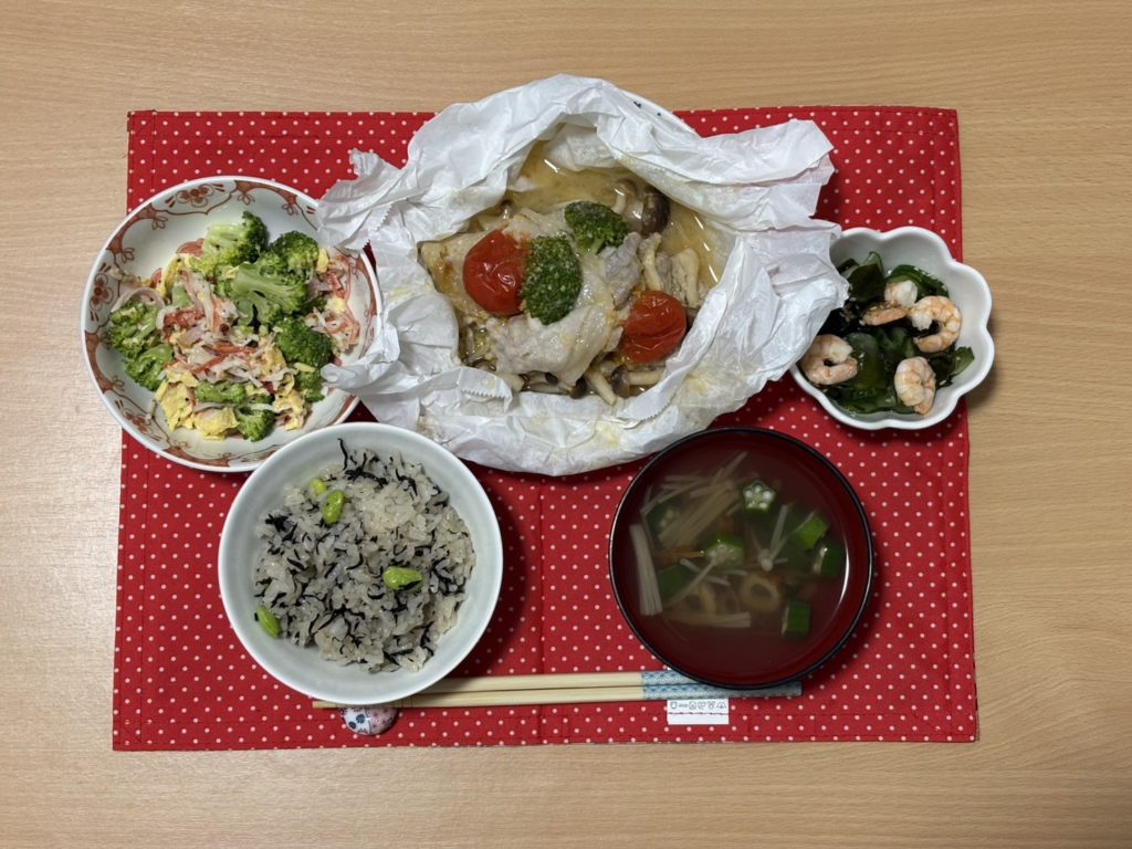 料理教室マンツーマン豚味噌シート包み蒸しセット盛り付け