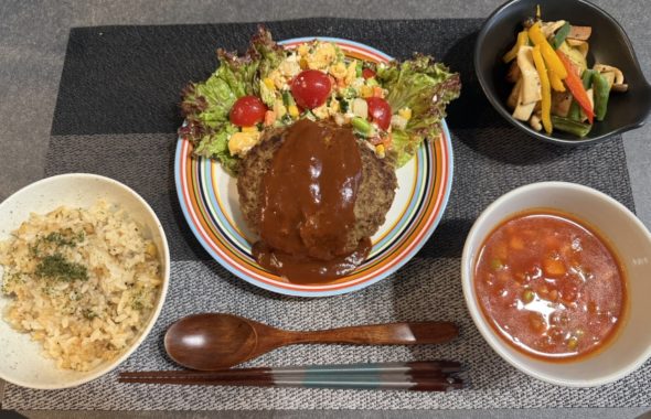 料理教室マンツーマンデミハンバーグセット盛り付け