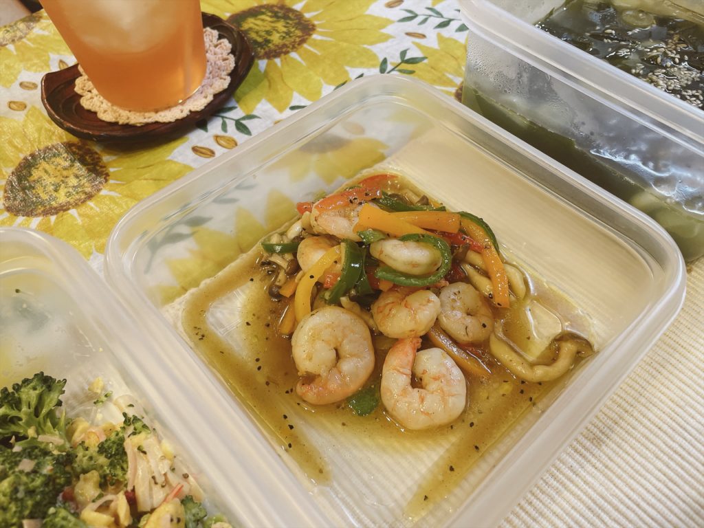 料理教室マンツーマンエビパプリカマリネ