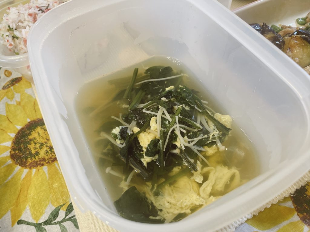 料理教室マンツーマンほうれん草かき玉汁