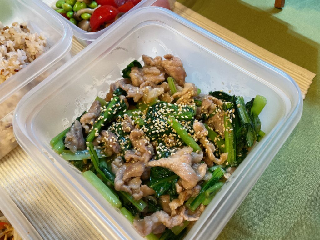 料理教室マンツーマン豚小松菜味噌炒め