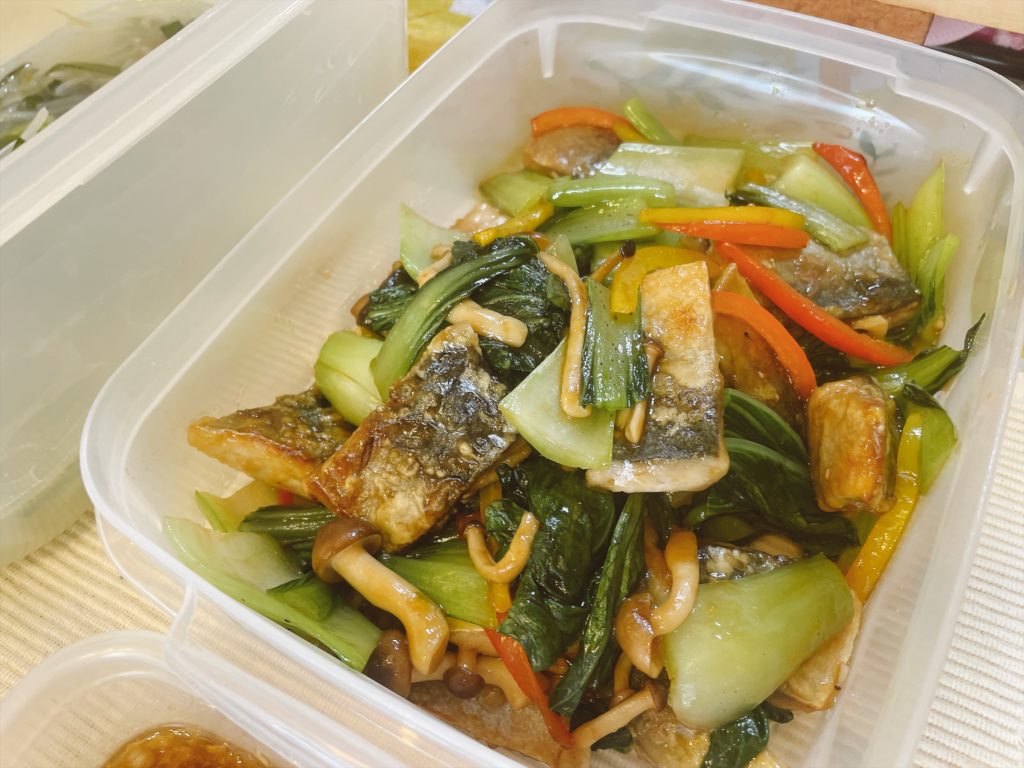 料理教室マンツーマン鯖青梗菜オイスター炒め