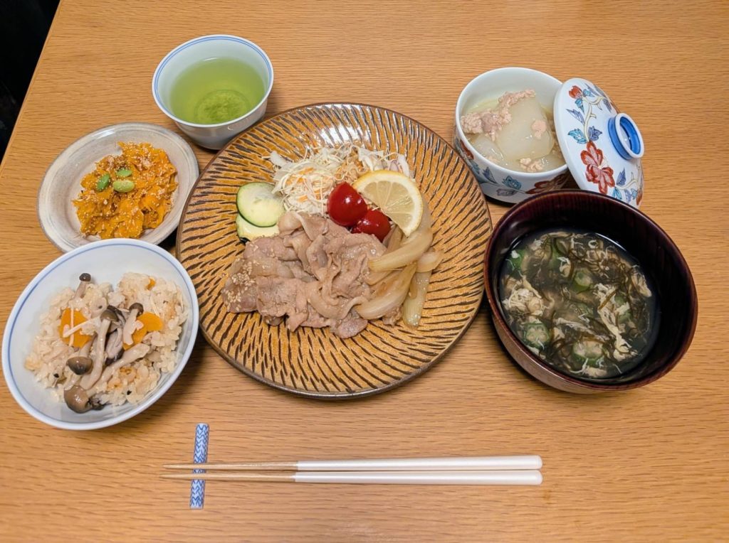 料理教室マンツーマン生姜焼きセット盛り付け