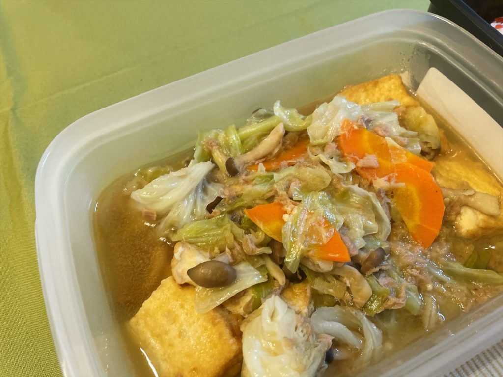 料理教室マンツーマンキャベツ厚揚げ旨煮